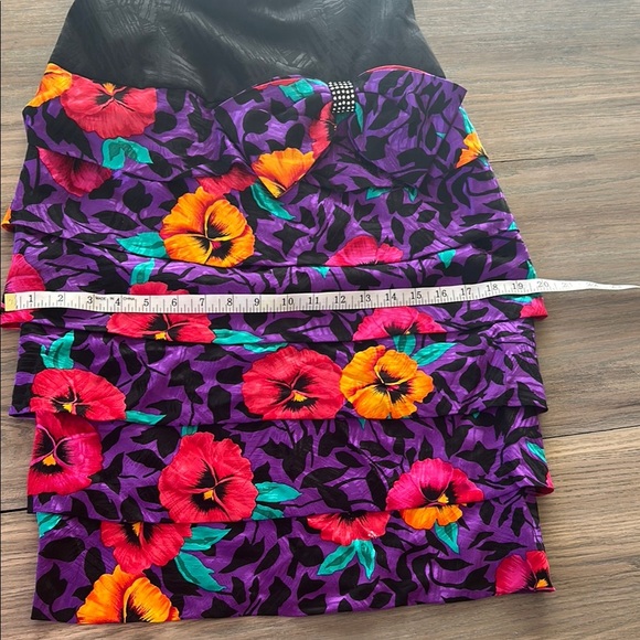 Vintage 80’s A.J. Bari Strapless Ruffled Aloha Hibiscus Silk Cocktail Dress Sz 8 - Picture 13 of 13